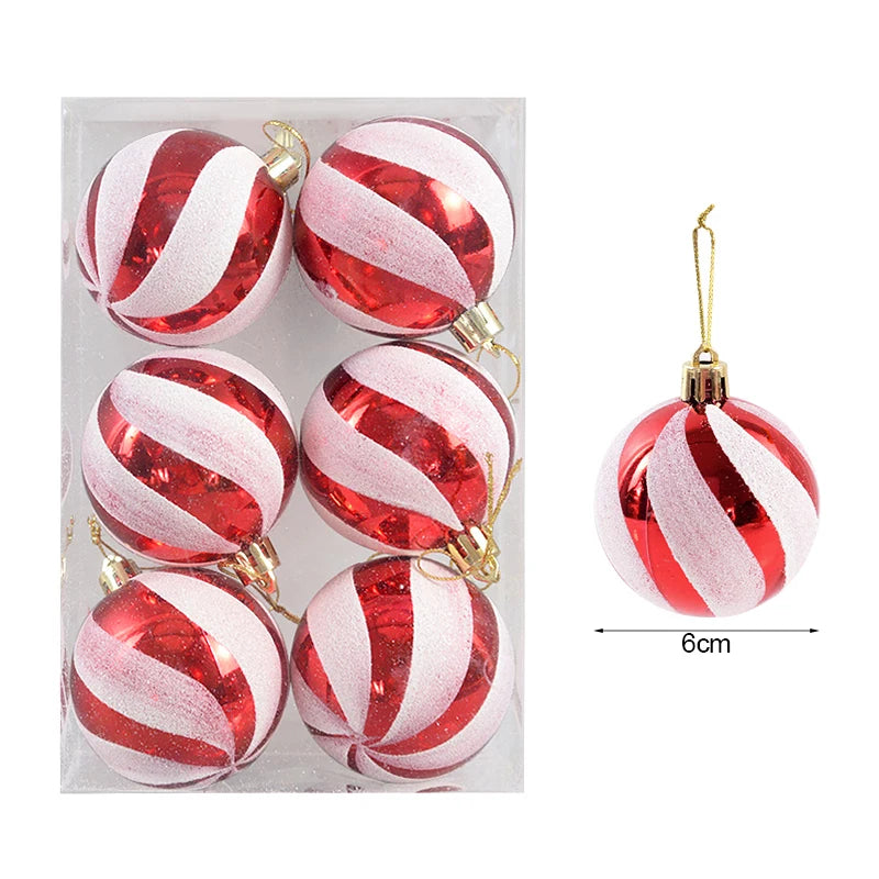 6 pezzi/scatola, palline di Natale da 6 cm, pendenti per albero di Natale, decorazioni natalizie per la casa
