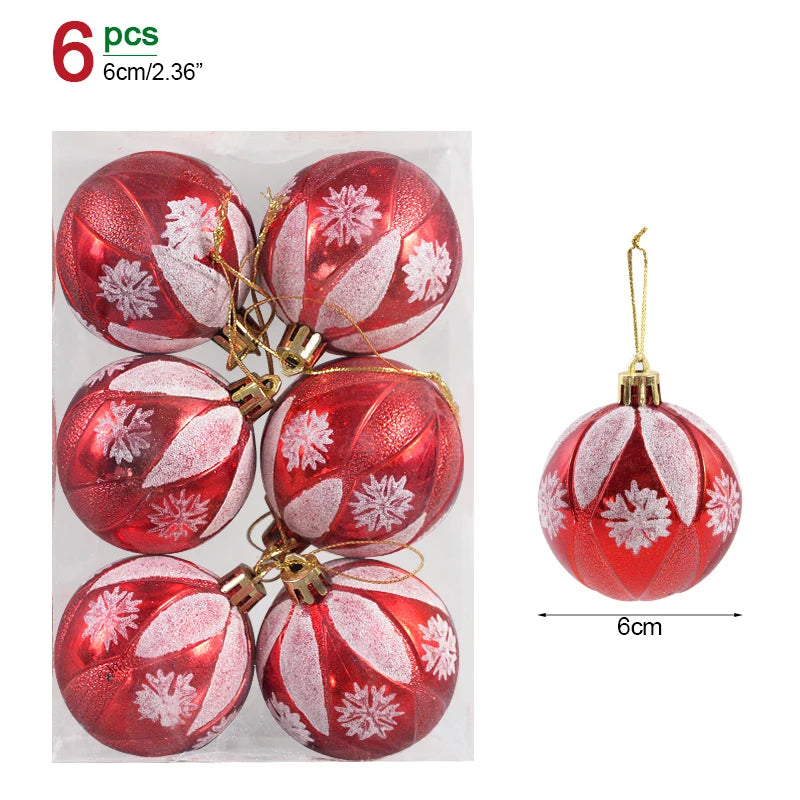 6 pezzi/scatola, palline di Natale da 6 cm, pendenti per albero di Natale, decorazioni natalizie per la casa