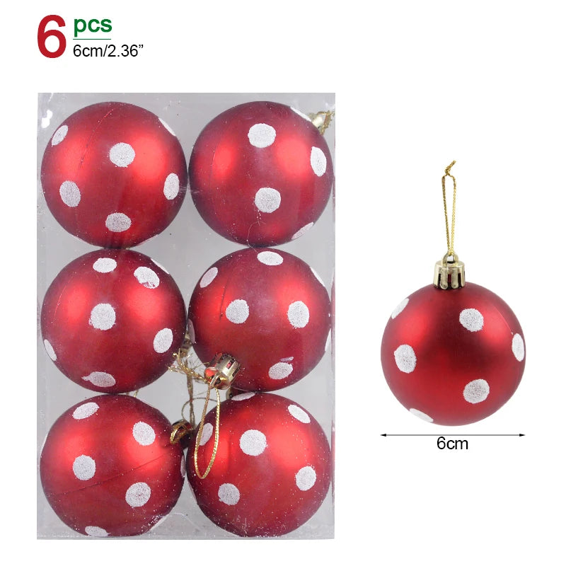 6 pezzi/scatola, palline di Natale da 6 cm, pendenti per albero di Natale, decorazioni natalizie per la casa