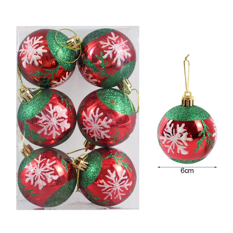 6 pezzi/scatola, palline di Natale da 6 cm, pendenti per albero di Natale, decorazioni natalizie per la casa