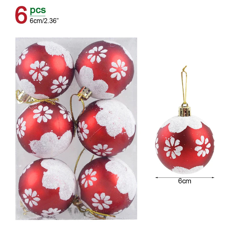 6 pezzi/scatola, palline di Natale da 6 cm, pendenti per albero di Natale, decorazioni natalizie per la casa
