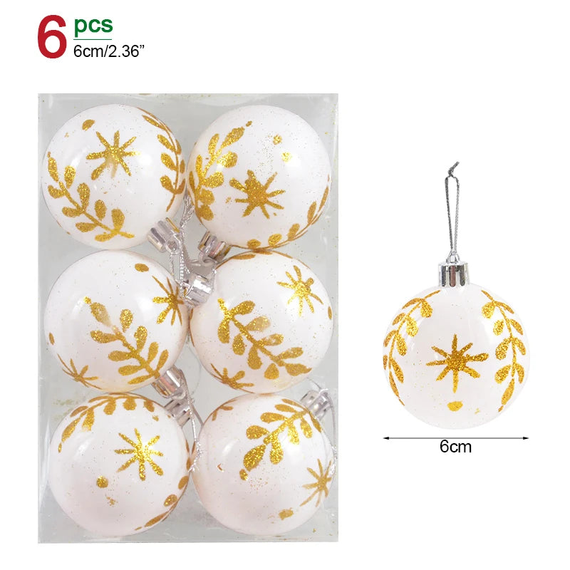 6 pezzi/scatola, palline di Natale da 6 cm, pendenti per albero di Natale, decorazioni natalizie per la casa
