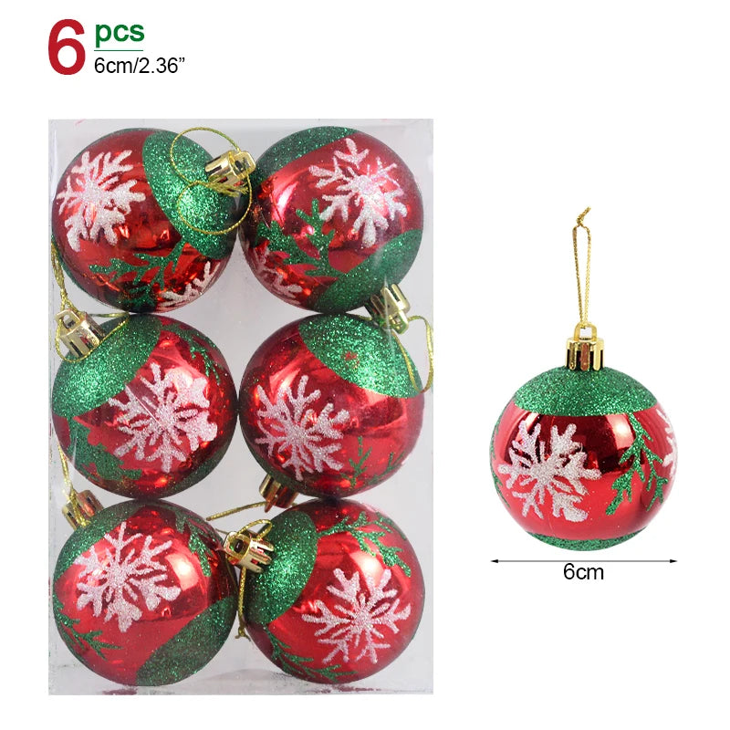 6 pezzi/scatola, palline di Natale da 6 cm, pendenti per albero di Natale, decorazioni natalizie per la casa