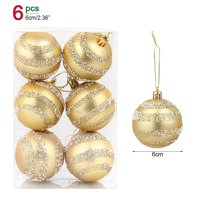 6 pezzi/scatola, palline di Natale da 6 cm, pendenti per albero di Natale, decorazioni natalizie per la casa