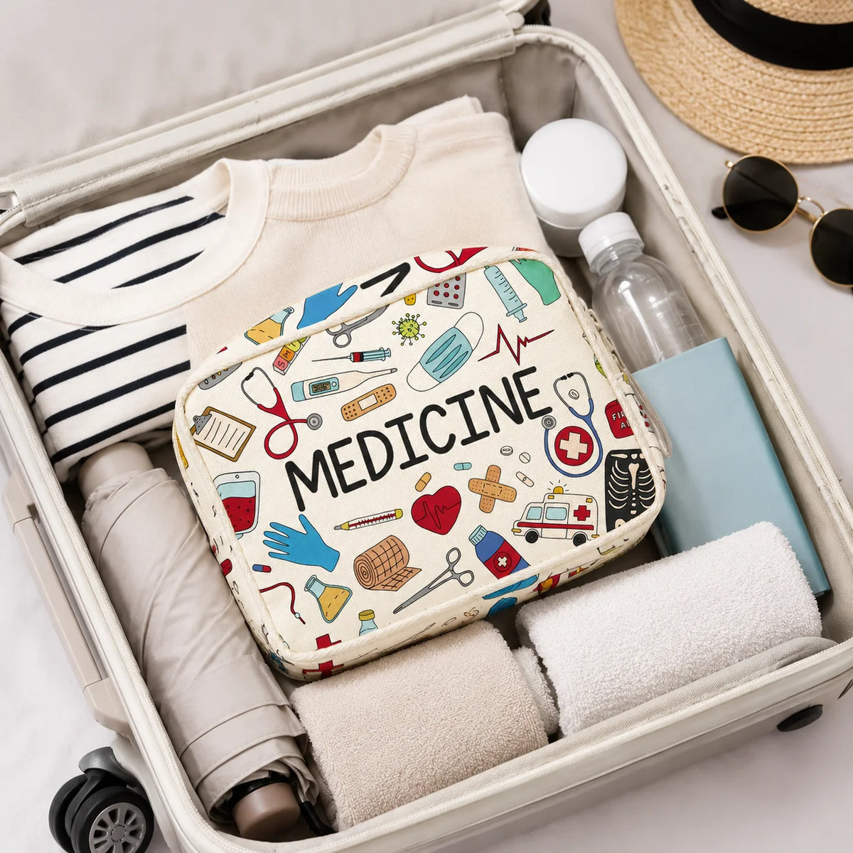 Borsa per medicine grande capacità da viaggio, borsa medica portatile, set di borsa per conservazione medicine domestiche, kit di pronto soccorso portatile per esterni