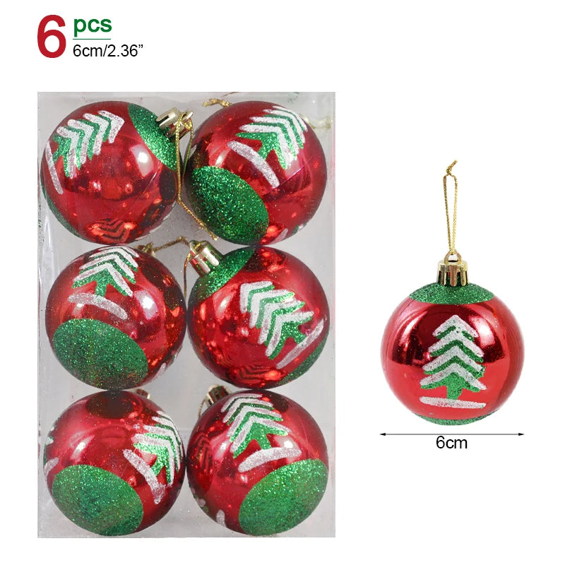 6 pezzi/scatola, palline di Natale da 6 cm, pendenti per albero di Natale, decorazioni natalizie per la casa