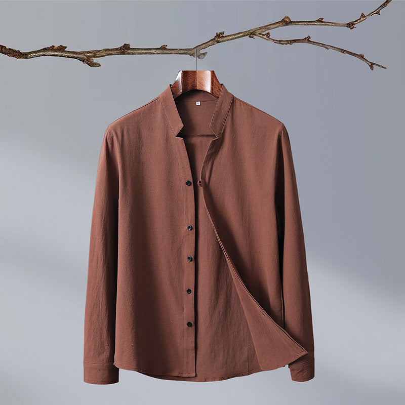 Camicia da uomo a maniche lunghe in crêpe di cotone e canapa, tinta un ...
