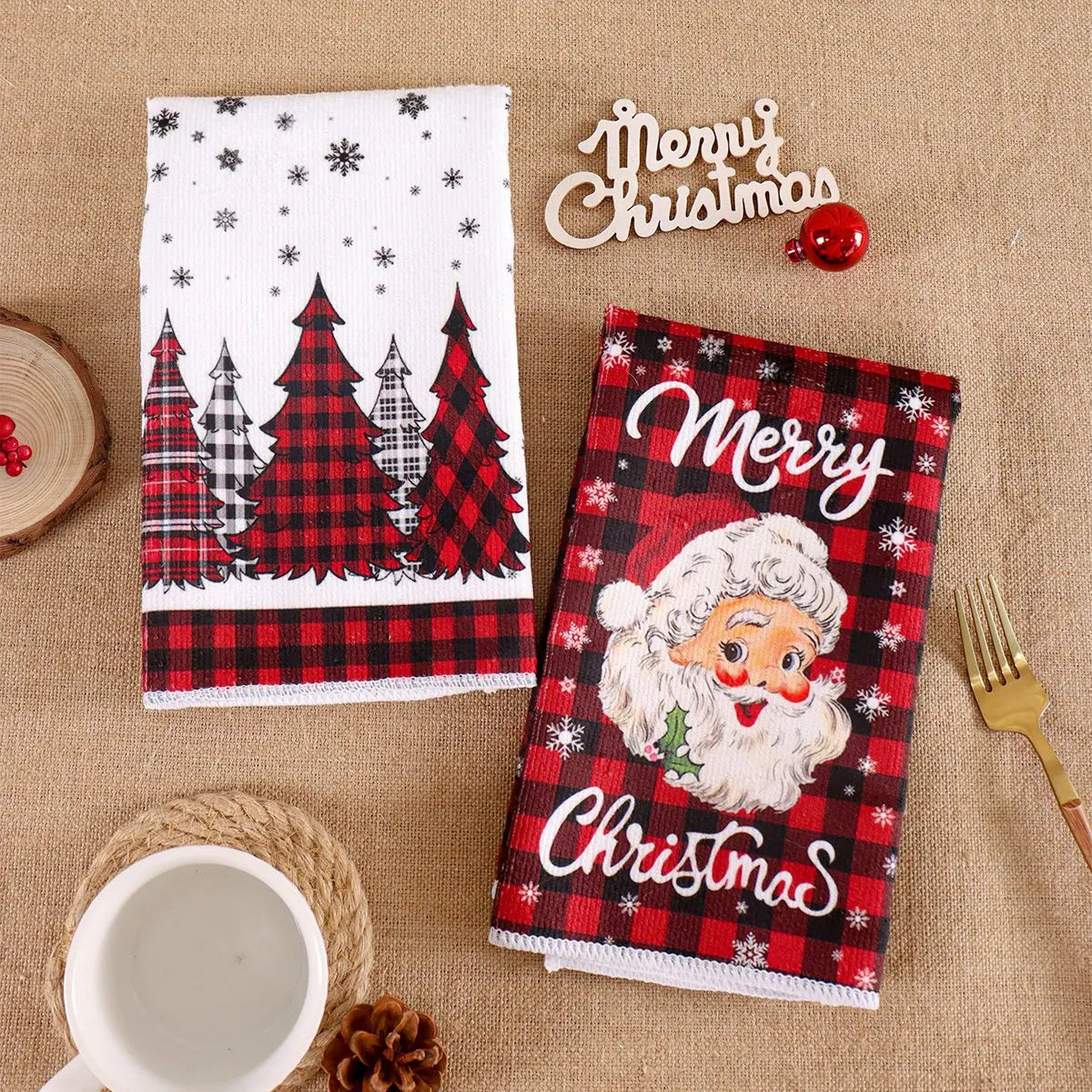 2 pezzi Strofinacci da Cucina di Natale Buon Natale Decorazione