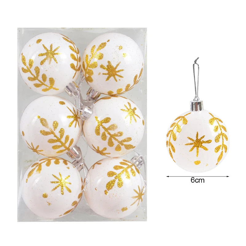 6 pezzi/scatola, palline di Natale da 6 cm, pendenti per albero di Natale, decorazioni natalizie per la casa