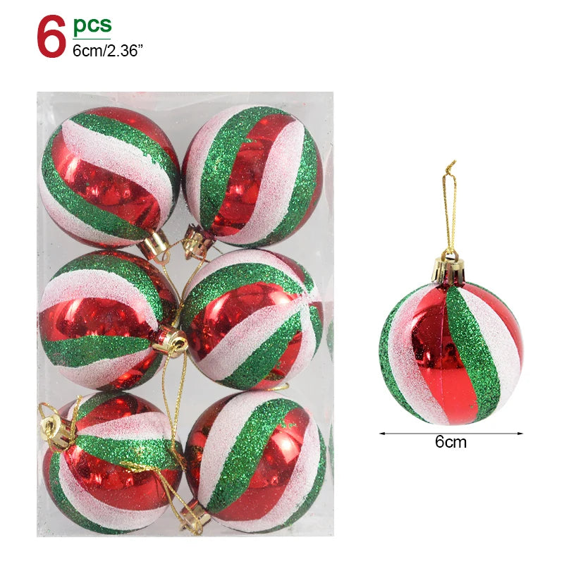 6 pezzi/scatola, palline di Natale da 6 cm, pendenti per albero di Natale, decorazioni natalizie per la casa