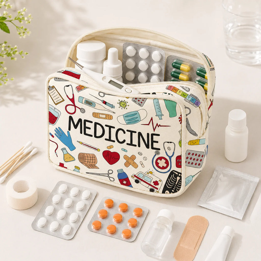 Borsa per medicine grande capacità da viaggio, borsa medica portatile, set di borsa per conservazione medicine domestiche, kit di pronto soccorso portatile per esterni