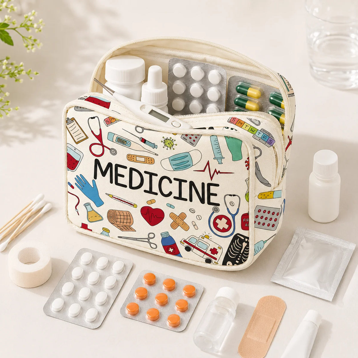 Borsa per medicine grande capacità da viaggio, borsa medica portatile, set di borsa per conservazione medicine domestiche, kit di pronto soccorso portatile per esterni