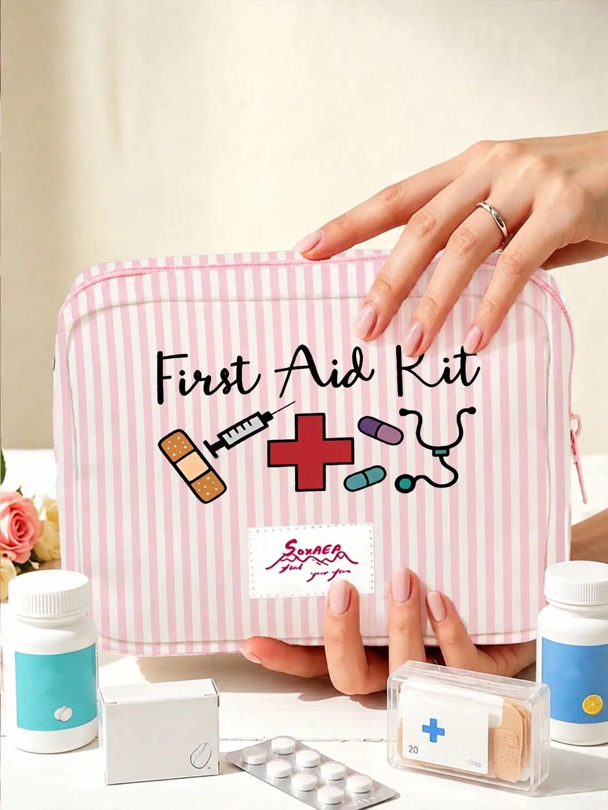 Borsa per medicine grande capacità da viaggio, borsa medica portatile, set di borsa per conservazione medicine domestiche, kit di pronto soccorso portatile per esterni